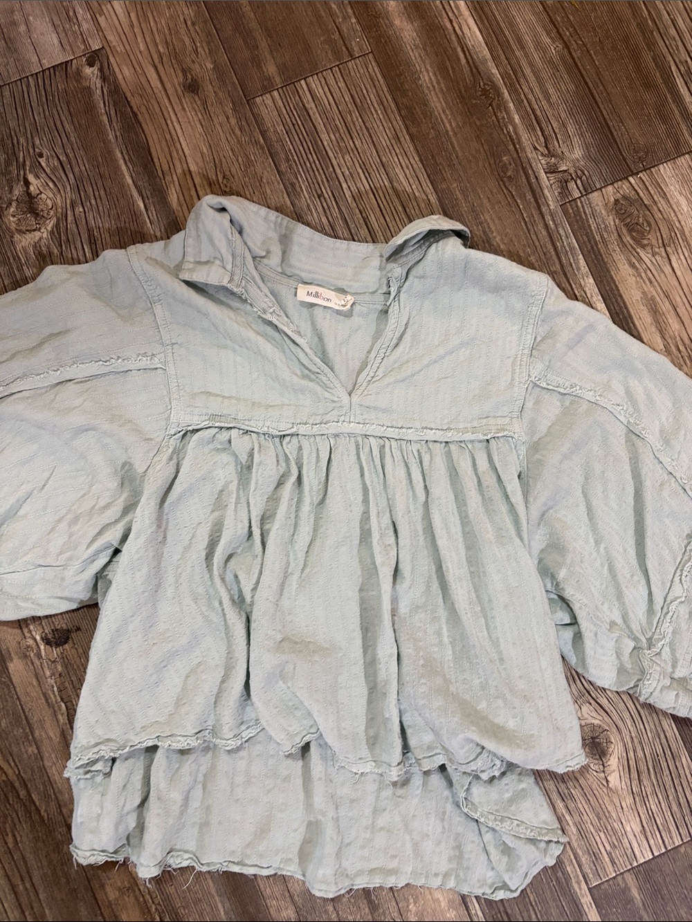 Millibon Light Sage Peasant Top